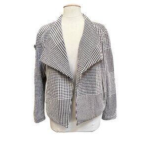 Calvin Klein Womens Houndstooth Open Front Cardigan Moto Blazer XL Black & White